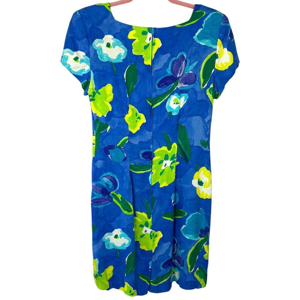 Jessica Howard Vintage Blue with blue, green & yellow flower sheath Dress Size 8
